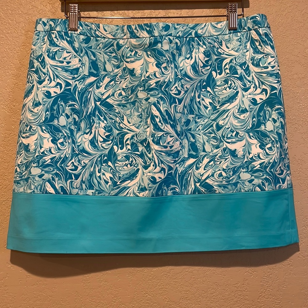 Michael Kors Turquoise Blue Paisley Colorblock Stretch Mini Skirt Size 14P